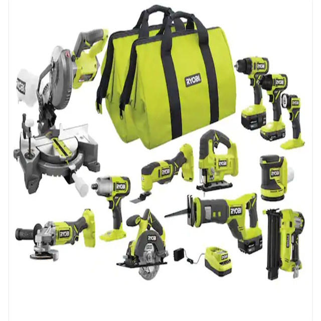 RYOBI ONE+ 18V 12-Tool Combo Kit with (1) 1.5 Ah Battery and 4.0 Ah ...