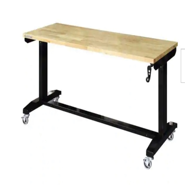 NEW - Husky 6 ft. Adjustable Height Solid Wood Top Workbench in Black ...